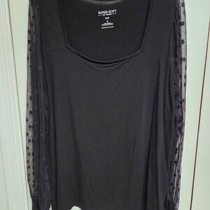 Super Soft by Torrid Womens 2 black knit squareneck shirt w/sheer long sleeves